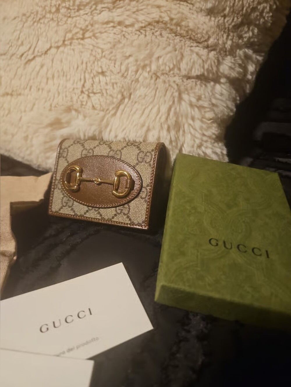 Gucci Beige and Ebony Horsebit Card Case Wallet